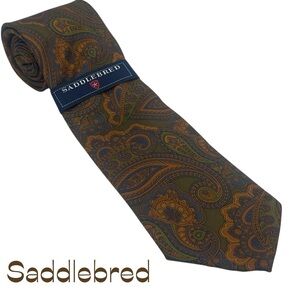 Saddlebred Rust Navy Green Paisley Silk Necktie NWT